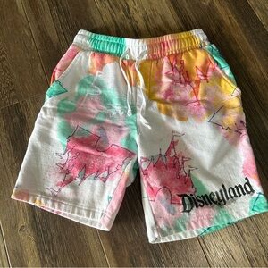 Disneyland watercolor castle sweatshirt shorts women's XS pockets elastic waist